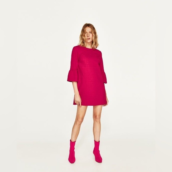 Zara Dresses & Skirts - Zara woman textured bell sleeve fuchsia mini dress